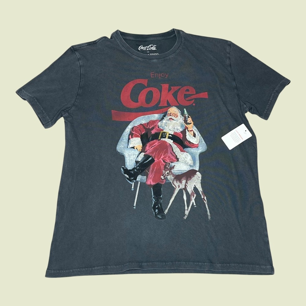 NEW‎ Lucky Brand Coca-Cola Santa Claus Christmas Charcoal Graphic T-Shirt Mens L
